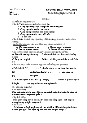 Đề kiểm tra một tiết Công nghệ lớp 7 (Có đáp án)